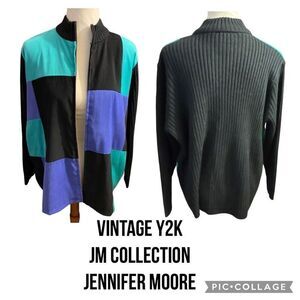 JM Collection By Jennifer Moore Y2K 90’s/2000’s Era color Block Full Zip Sweater